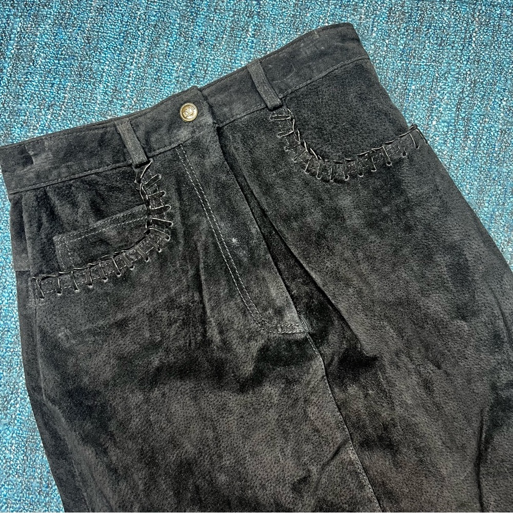 Vintage Express Genuine Leather Western High Waisted Midi Skirt in Black - Picture 2 of 7